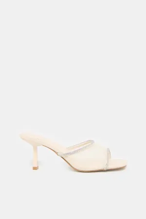 Women White Mesh Mule