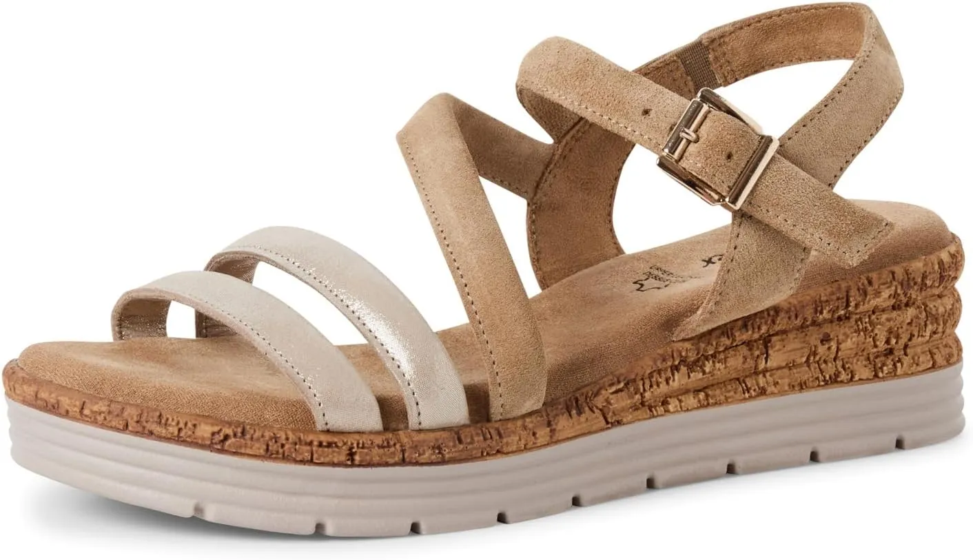 Women's Ankle-Strap Wedge Sandal, Beige Comb, 10