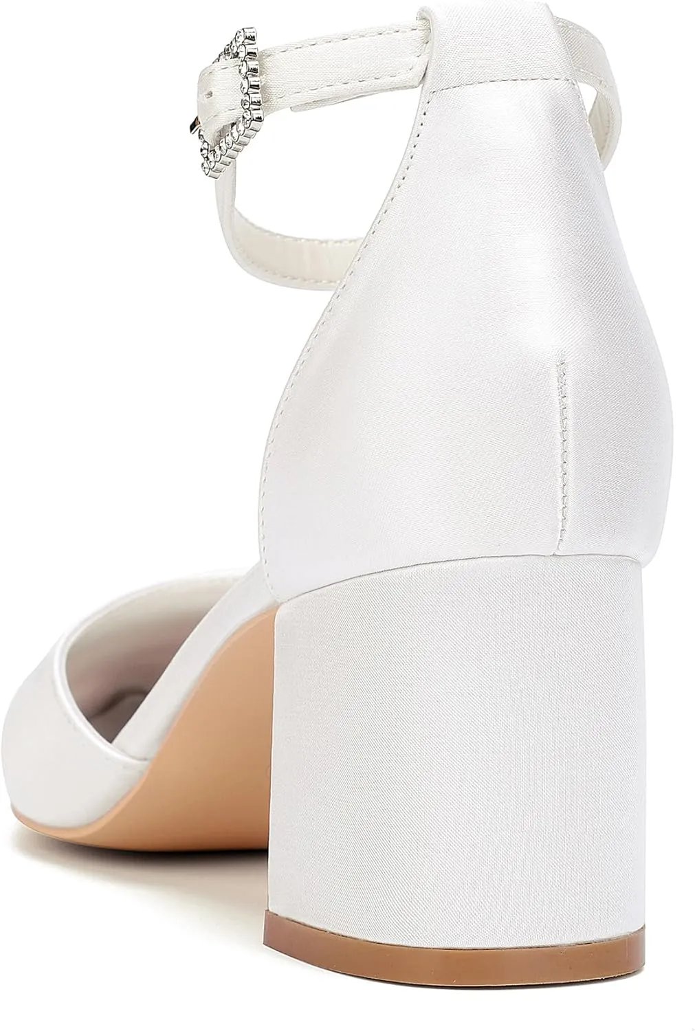 Womens Block Heels Satin Bridal Wedding Shoes CG2102-01 Pointed Toe Ankle Strap Court Shoes 2.36in