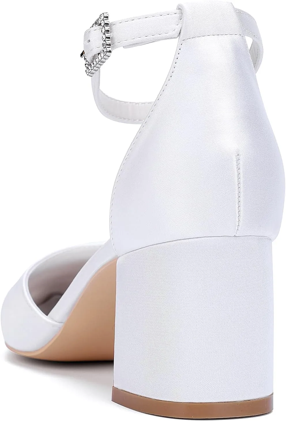 Womens Block Heels Satin Bridal Wedding Shoes CG2102-01 Pointed Toe Ankle Strap Court Shoes 2.36in