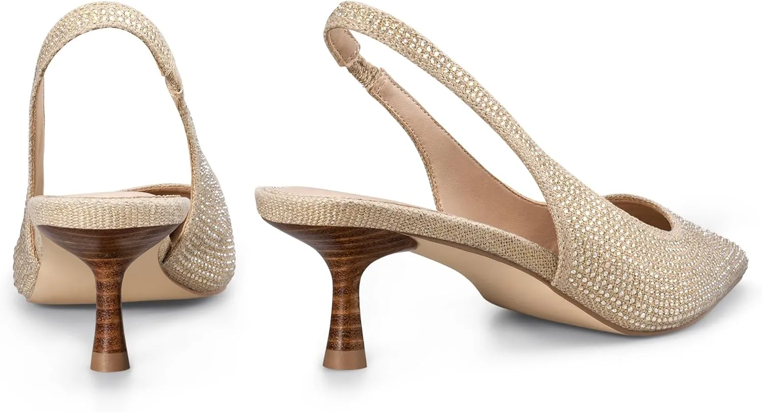 Women's Bow Slingback Heels Pointed Toe Kitten Pumps Dress Shoes with Elastic Strap - 2.4'' Inches Height