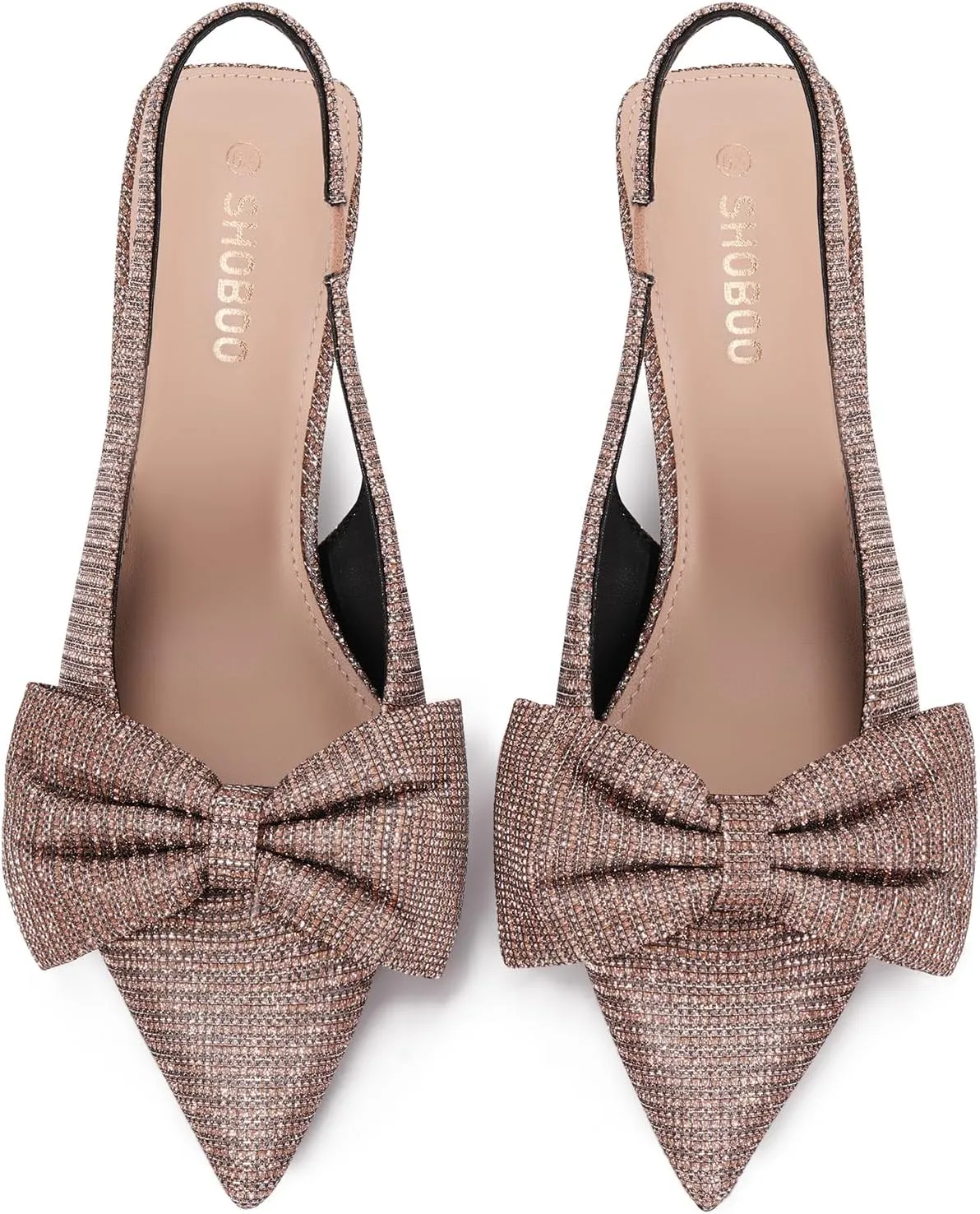 Women's Bow Slingback Heels Pointed Toe Kitten Pumps Dress Shoes with Elastic Strap - 2.4'' Inches Height