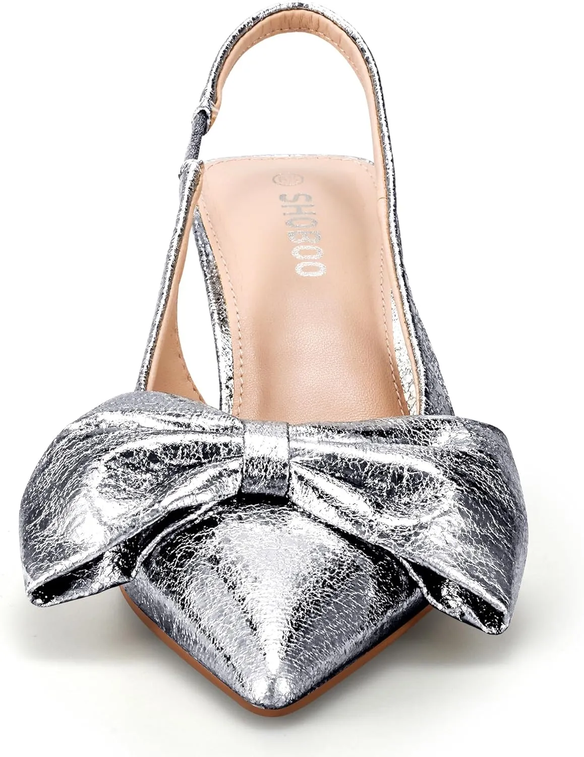 Women's Bow Slingback Heels Pointed Toe Kitten Pumps Dress Shoes with Elastic Strap - 2.4'' Inches Height