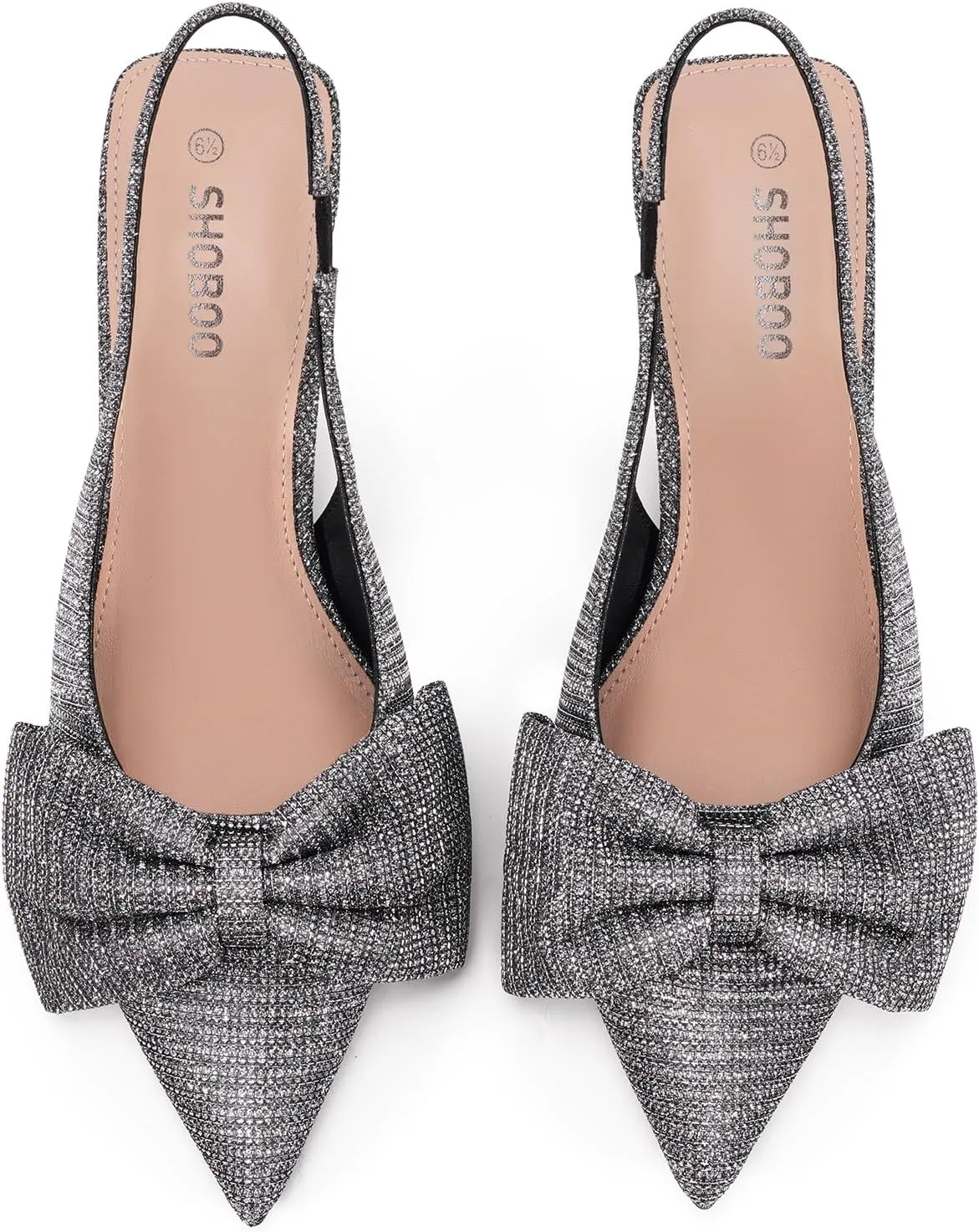 Women's Bow Slingback Heels Pointed Toe Kitten Pumps Dress Shoes with Elastic Strap - 2.4'' Inches Height