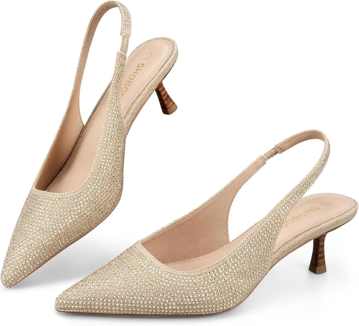 Women's Bow Slingback Heels Pointed Toe Kitten Pumps Dress Shoes with Elastic Strap - 2.4'' Inches Height