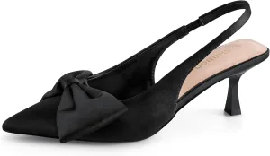 Women's Bow Slingback Heels Pointed Toe Kitten Pumps Dress Shoes with Elastic Strap - 2.4'' Inches Height