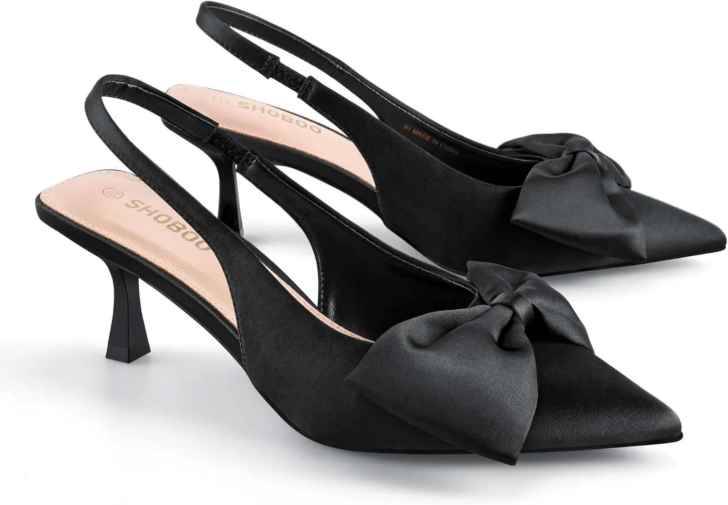 Women's Bow Slingback Heels Pointed Toe Kitten Pumps Dress Shoes with Elastic Strap - 2.4'' Inches Height