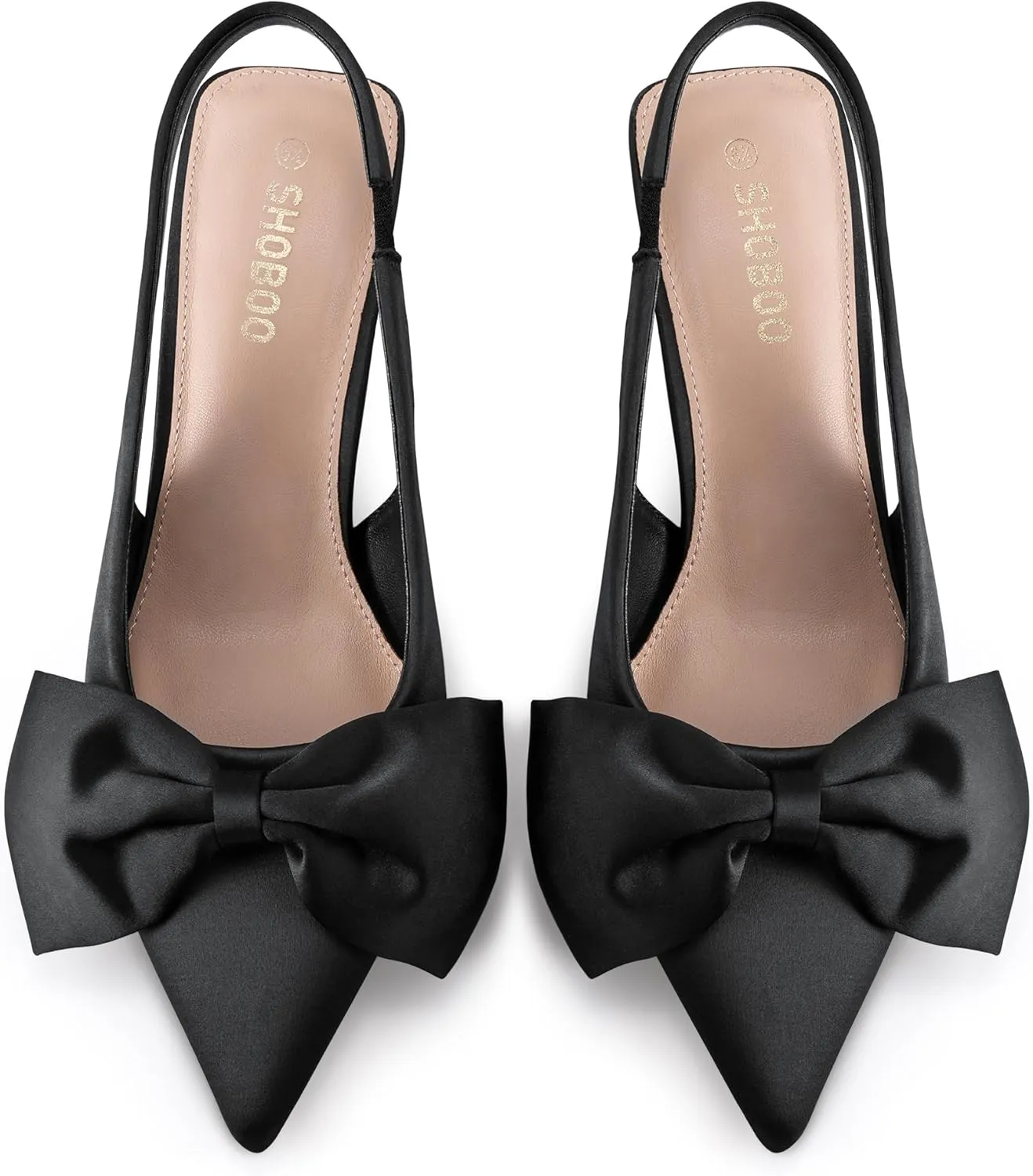 Women's Bow Slingback Heels Pointed Toe Kitten Pumps Dress Shoes with Elastic Strap - 2.4'' Inches Height