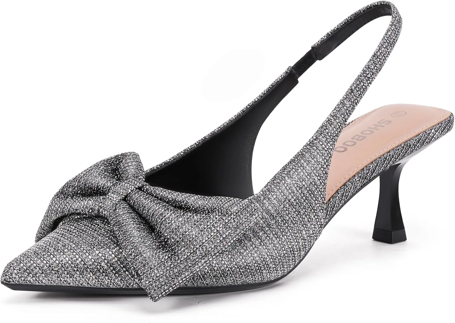 Women's Bow Slingback Heels Pointed Toe Kitten Pumps Dress Shoes with Elastic Strap - 2.4'' Inches Height