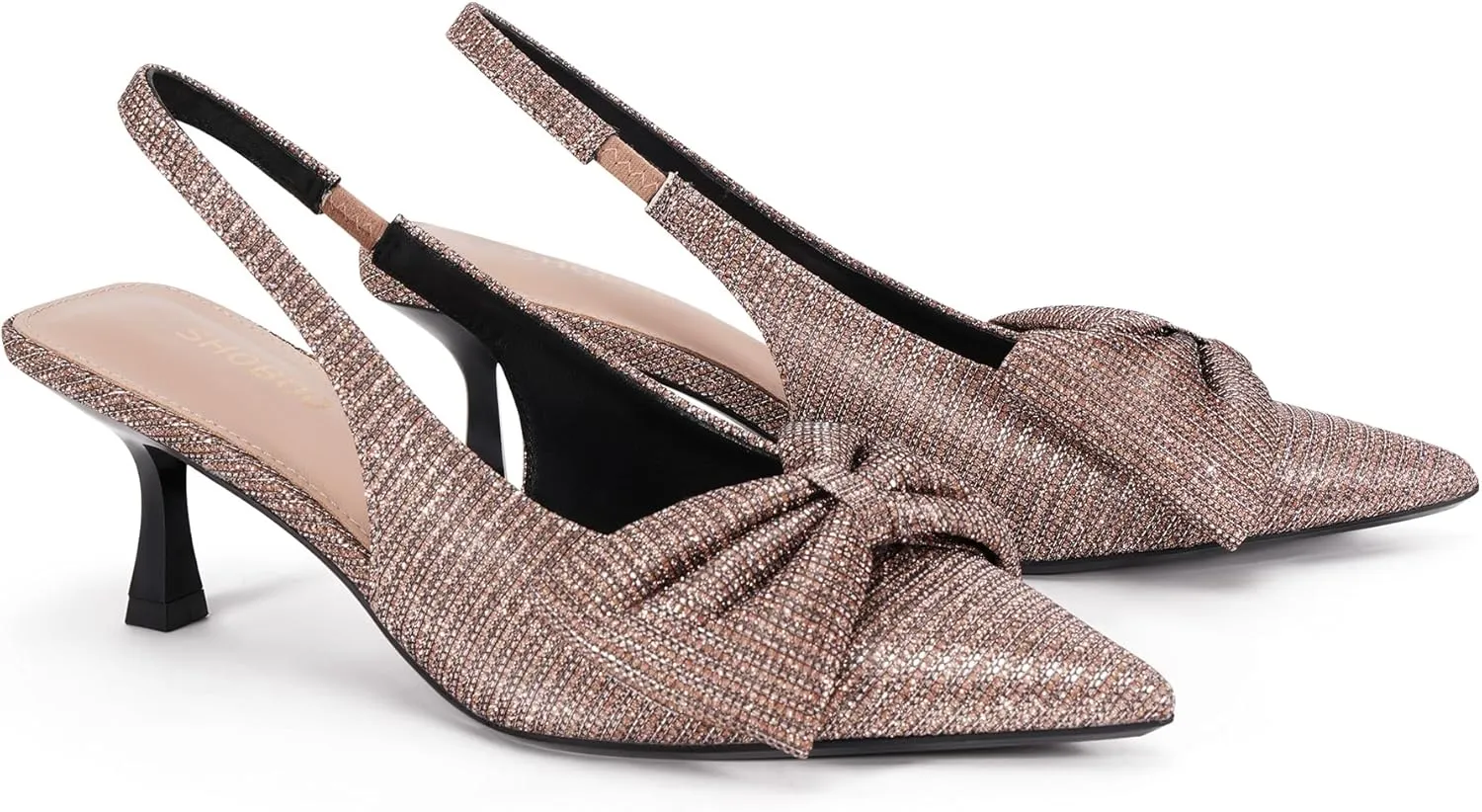 Women's Bow Slingback Heels Pointed Toe Kitten Pumps Dress Shoes with Elastic Strap - 2.4'' Inches Height