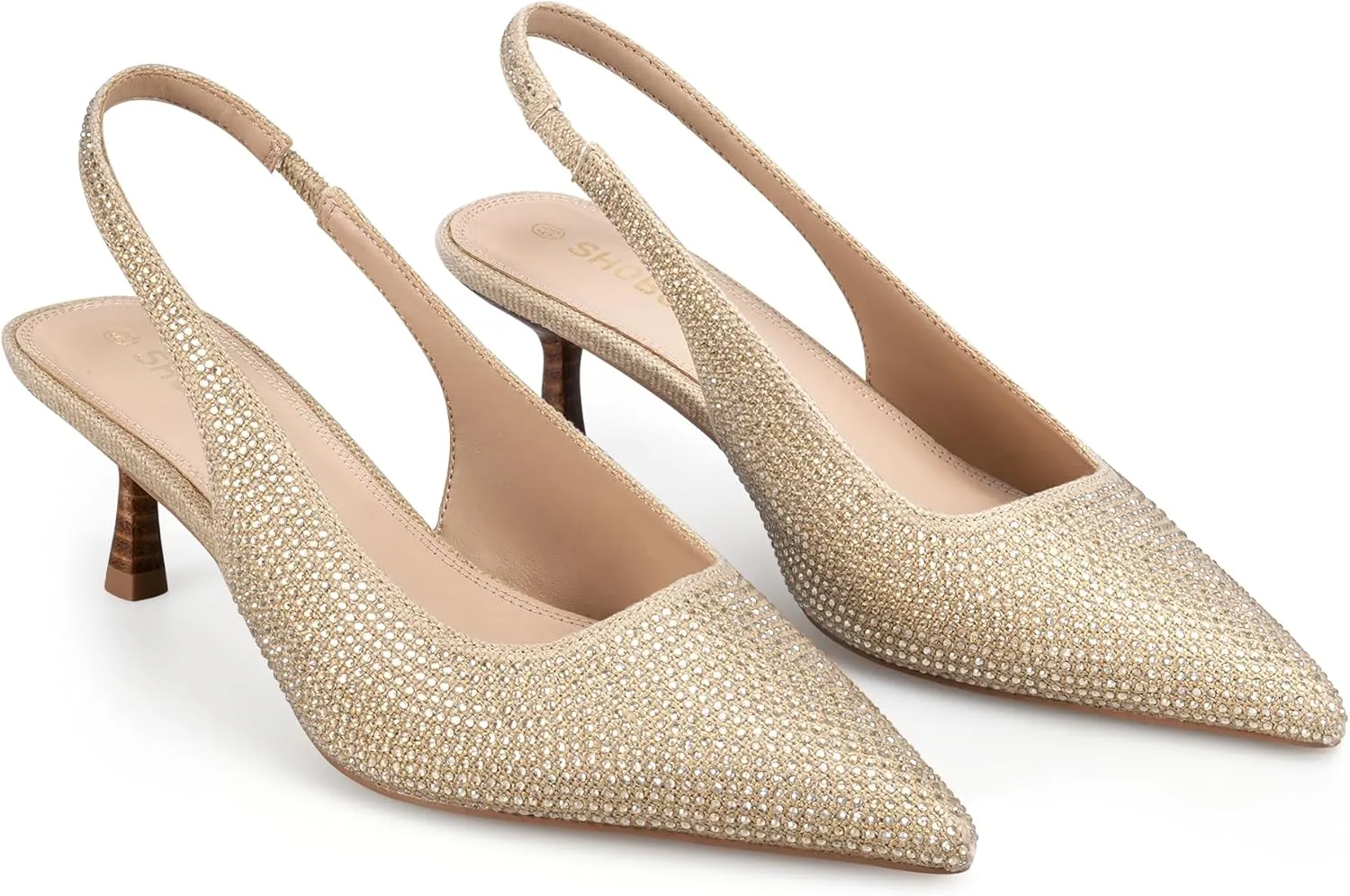 Women's Bow Slingback Heels Pointed Toe Kitten Pumps Dress Shoes with Elastic Strap - 2.4'' Inches Height