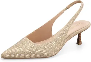 Women's Bow Slingback Heels Pointed Toe Kitten Pumps Dress Shoes with Elastic Strap - 2.4'' Inches Height