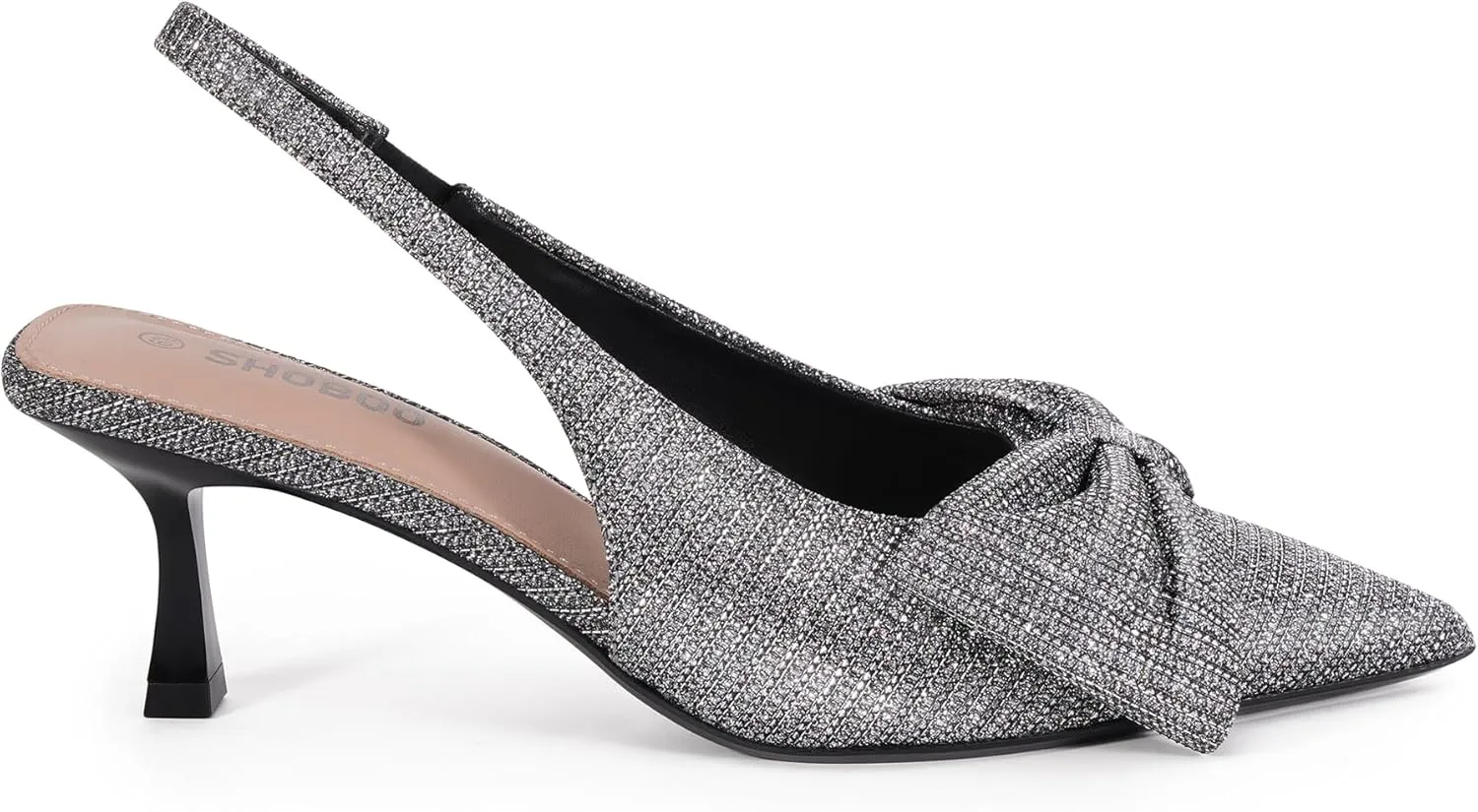Women's Bow Slingback Heels Pointed Toe Kitten Pumps Dress Shoes with Elastic Strap - 2.4'' Inches Height