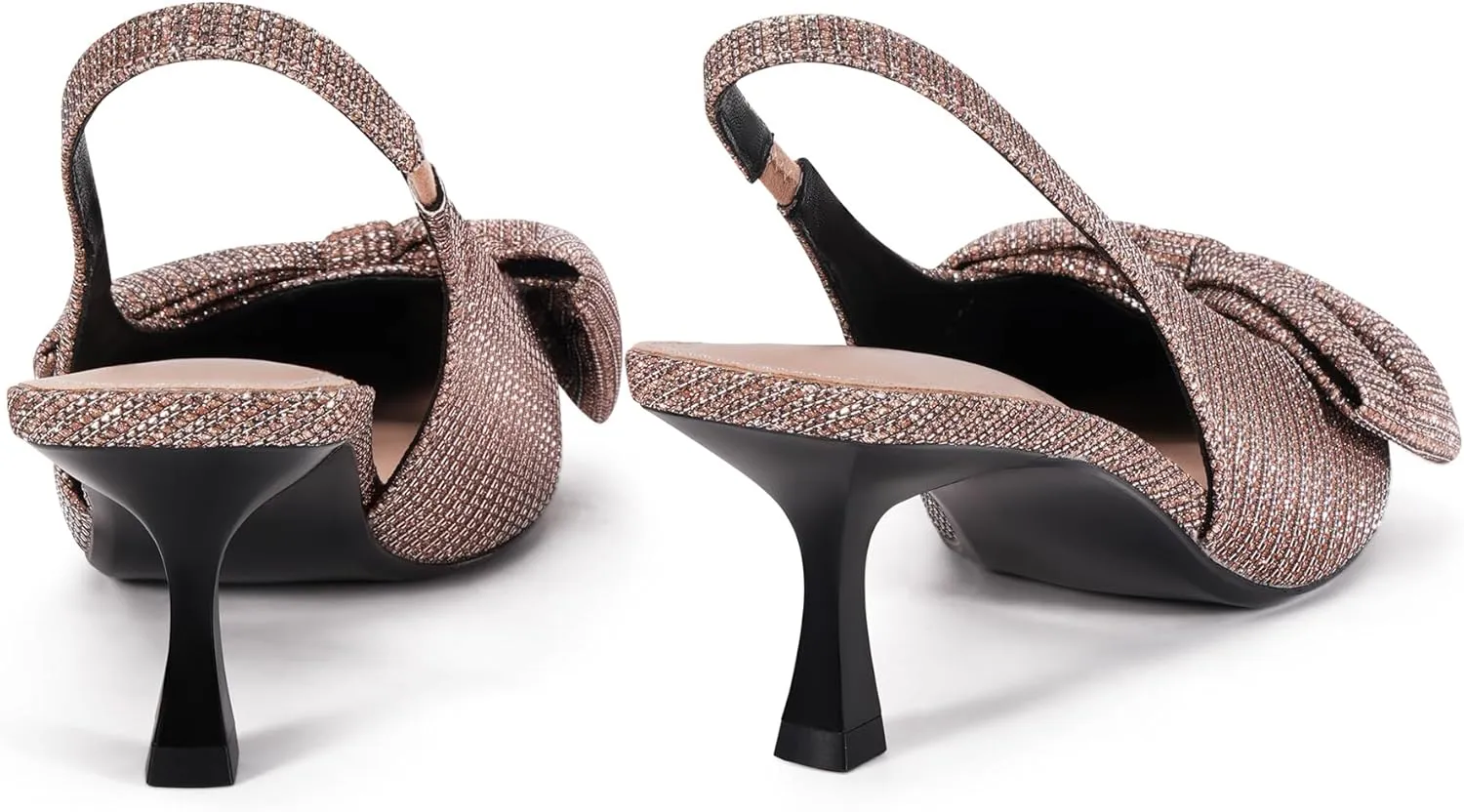 Women's Bow Slingback Heels Pointed Toe Kitten Pumps Dress Shoes with Elastic Strap - 2.4'' Inches Height