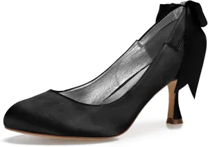 Women's Bridal Shoes 2.7" High Heel Lace Satin Pumps Satin Ribbon Tie Wedding Shoes