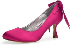 Women's Bridal Shoes 2.7" High Heel Lace Satin Pumps Satin Ribbon Tie Wedding Shoes