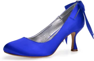 Women's Bridal Shoes 2.7" High Heel Lace Satin Pumps Satin Ribbon Tie Wedding Shoes
