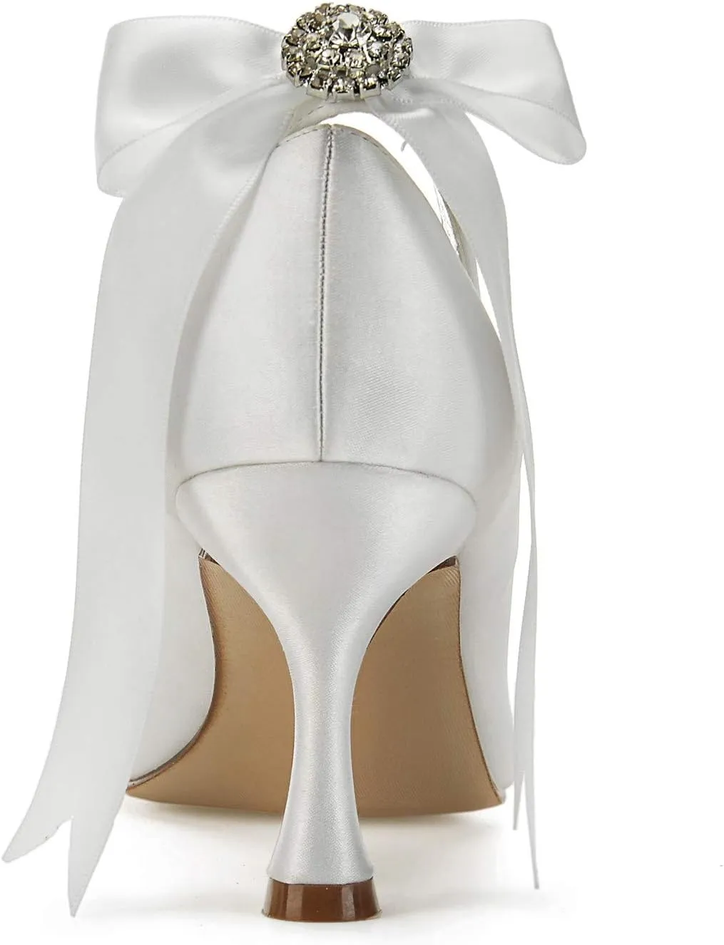 Women's Bridal Shoes 2.7" High Heel Lace Satin Pumps Satin Ribbon Tie Wedding Shoes