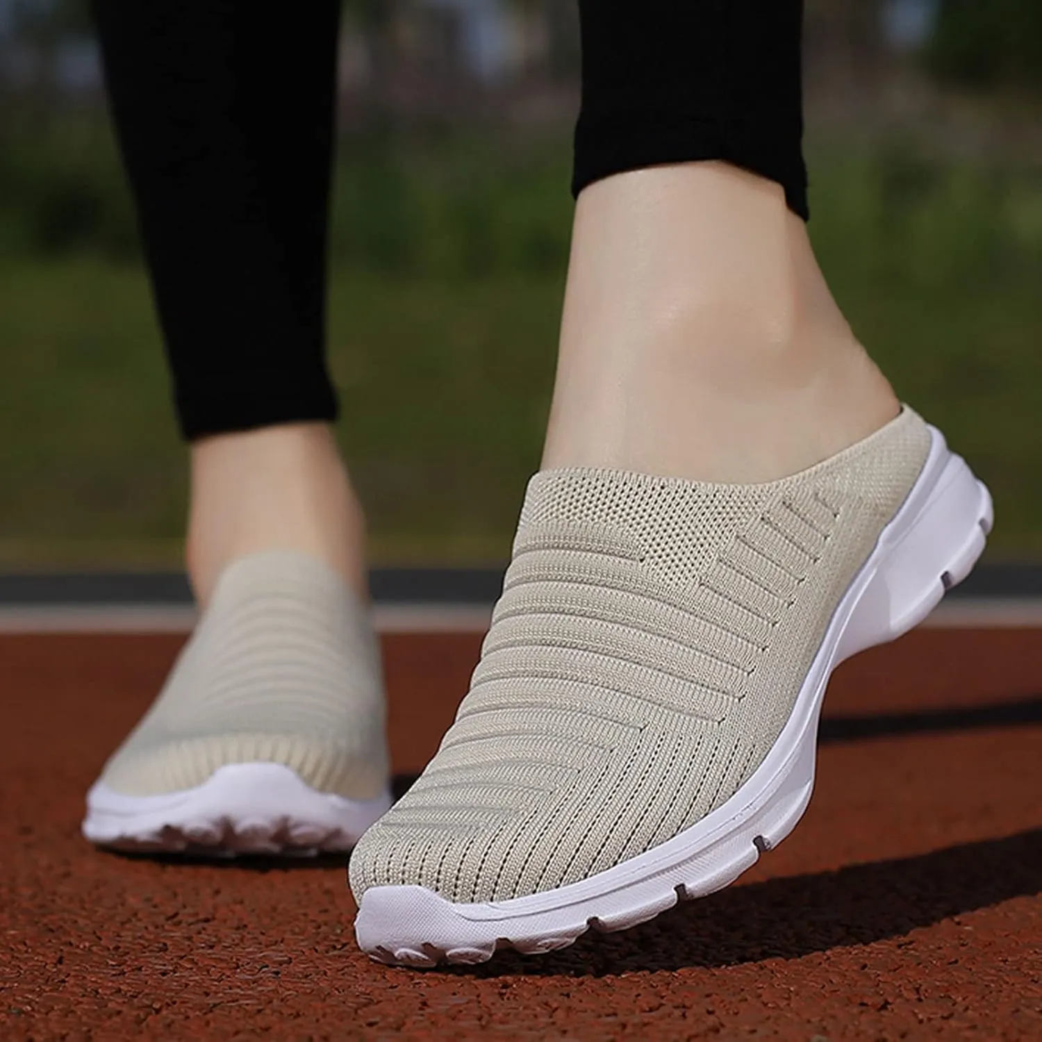 Women's Casual Slip on Half Shoes Breathable Running Shoes for Women Mesh Breathable Casual Dress Shoes White Platform Sneakers White Tennis Shoe Casual Loafers