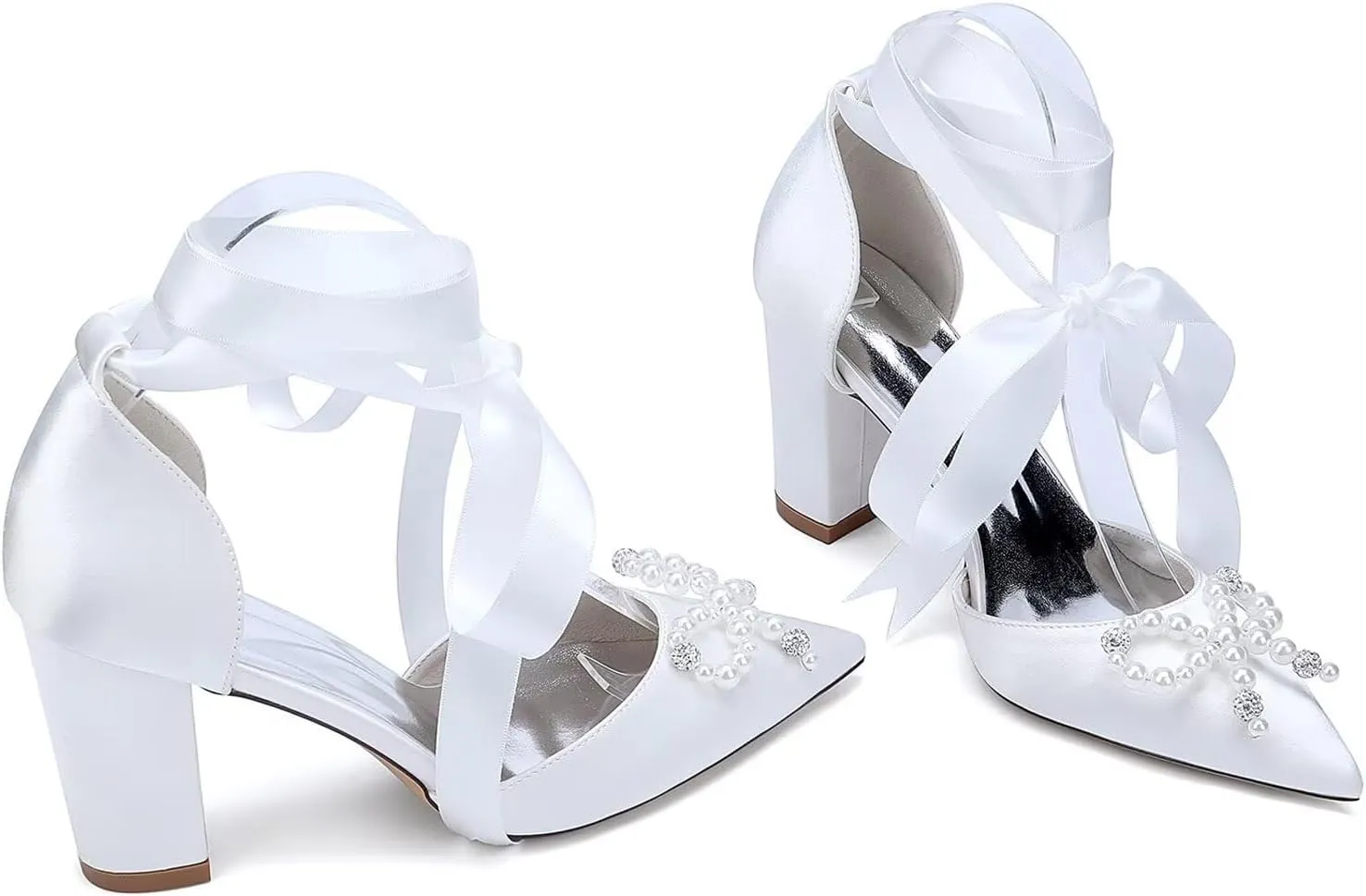 Womens Court Shoes Ankle Strap Chunky Heel Shoes Ladies Comfort Wedding Evening Party Classic Work Pumps Pointed Toe Heels,3.35in