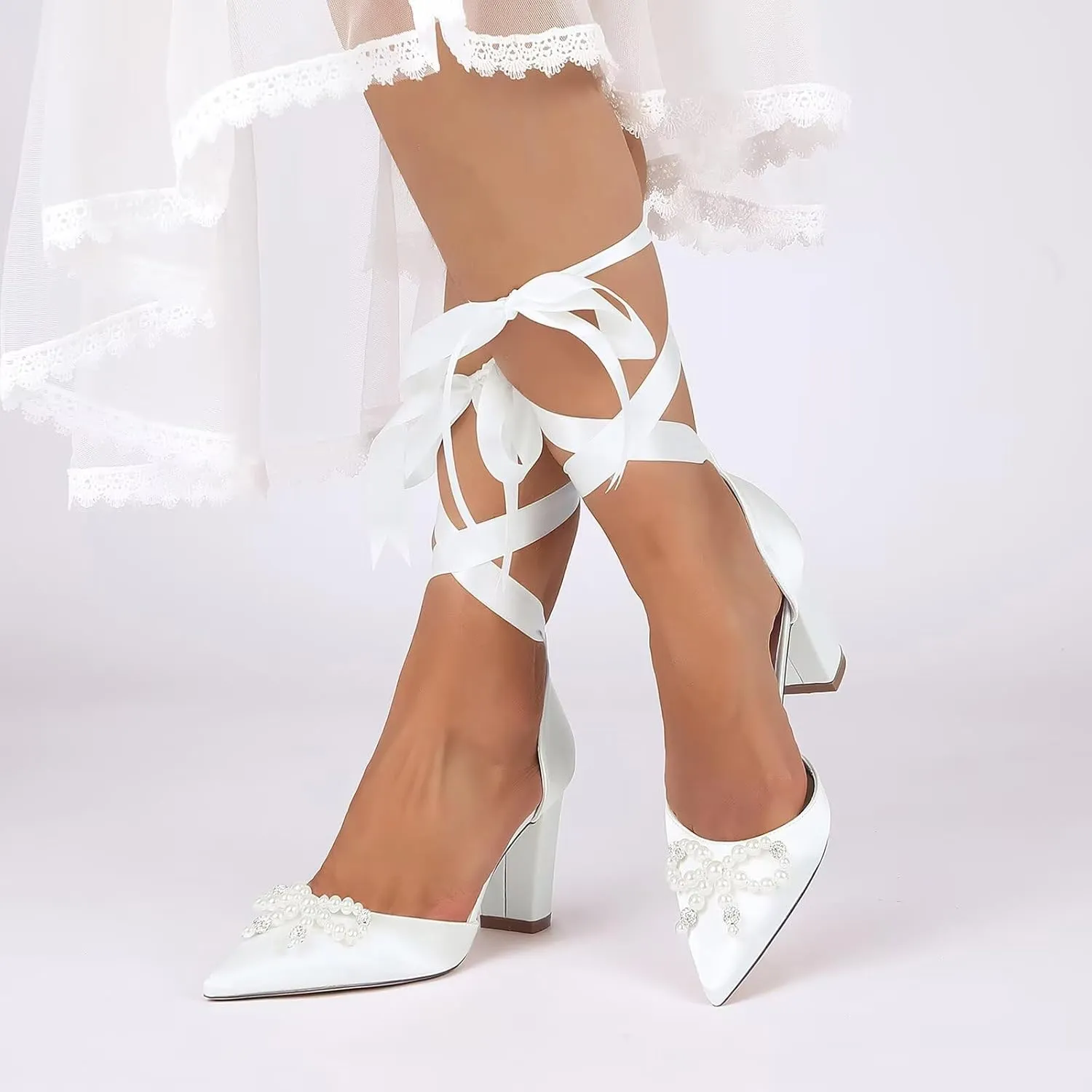 Womens Court Shoes Ankle Strap Chunky Heel Shoes Ladies Comfort Wedding Evening Party Classic Work Pumps Pointed Toe Heels,3.35in
