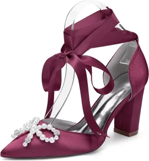 Womens Court Shoes Ankle Strap Chunky Heel Shoes Ladies Comfort Wedding Evening Party Classic Work Pumps Pointed Toe Heels,3.35in