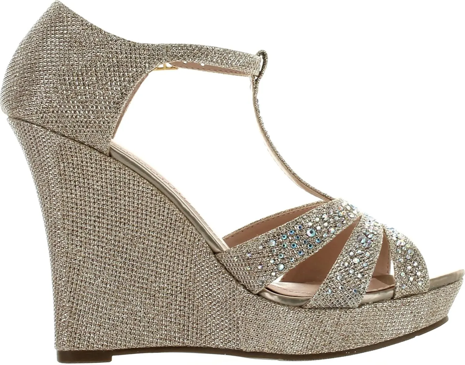 Womens Dressy Glitter Rhinestone T Strap Platform Wedge Sandal Aalle-2