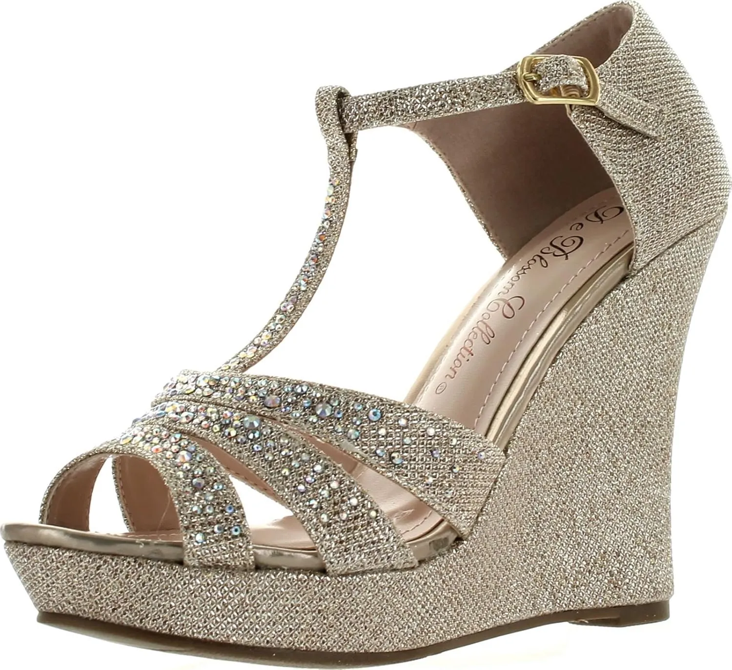 Womens Dressy Glitter Rhinestone T Strap Platform Wedge Sandal Aalle-2