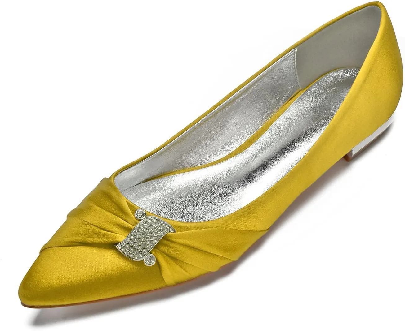 Women's Elegant Satin Bridal Pumps - 2cm Low Heel Pointed Toe Wedding Shoes with Silver PU Lining & Rubber Sole (Bride, Party, Office)