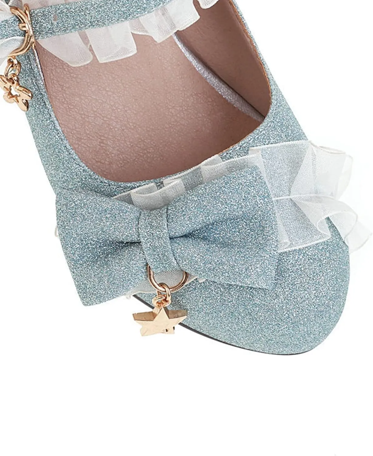 Women's Glitter Sequin Platform Pumps High Heels Bow Round Toe Ankle Strap High Heel Dress Shoes