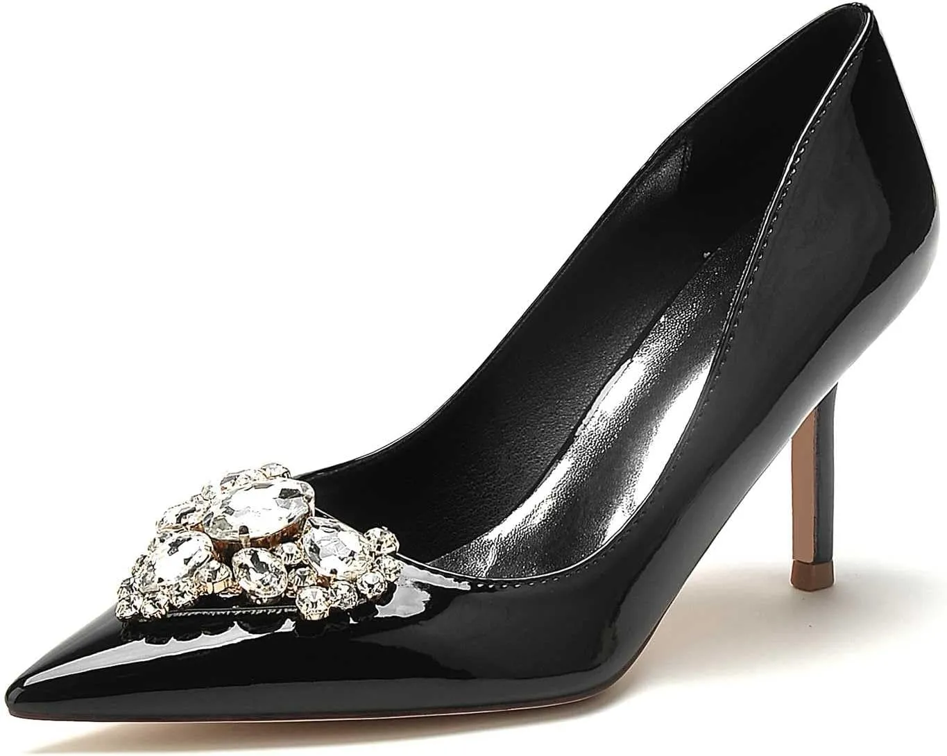 Women's Kitten Heel Pumps with Pointed Toe, Rhinestone Accents, and Slip-On Design – Comfortable Formal Shoes for Weddings, Parties