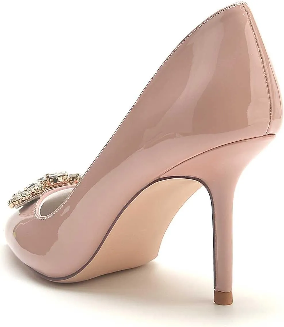 Women's Kitten Heel Pumps with Pointed Toe, Rhinestone Accents, and Slip-On Design – Comfortable Formal Shoes for Weddings, Parties