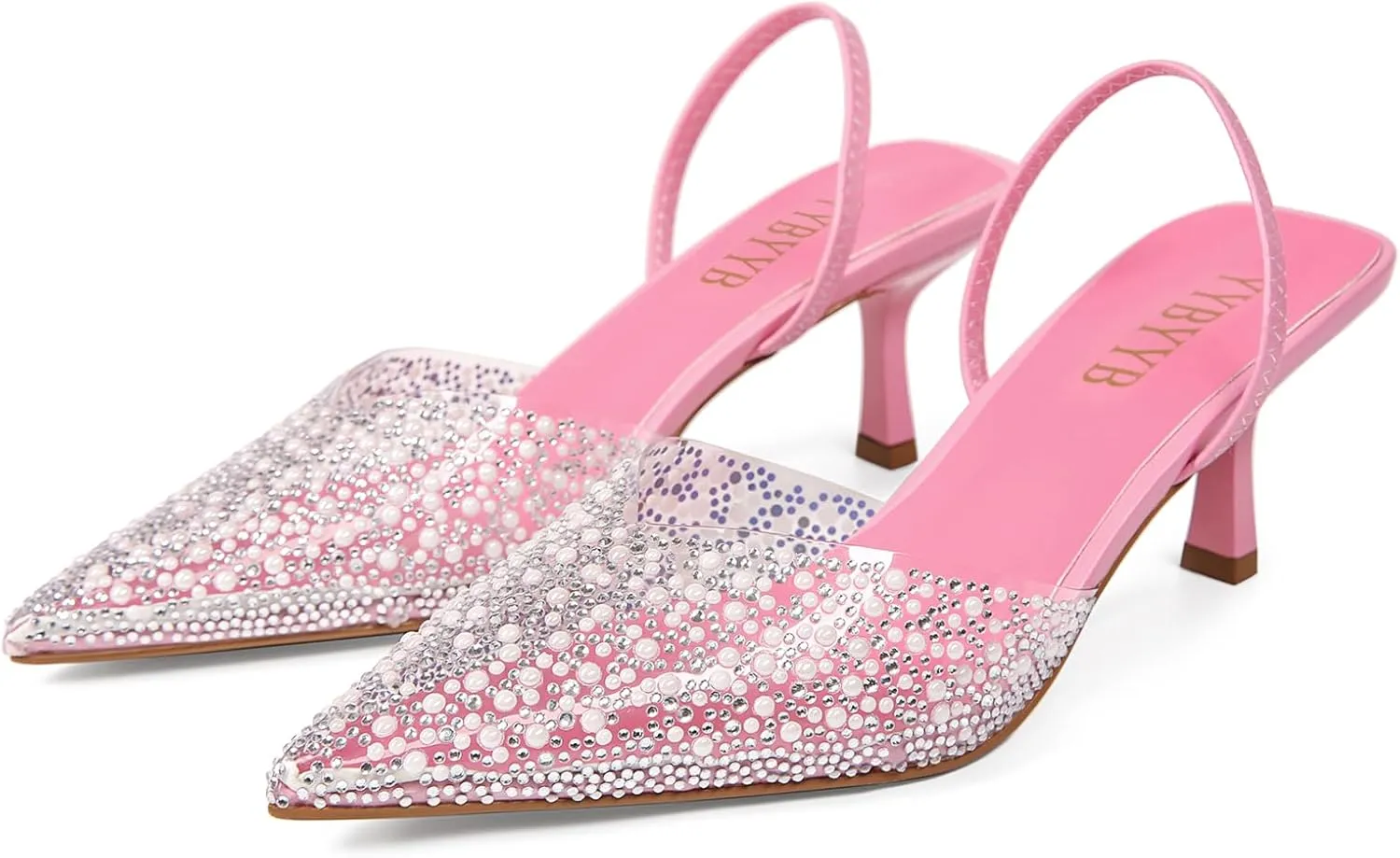 Women's Kitten Heels Pearl Closed Pointed Toe Pumps Rhinestone Slingback Heels Wedding Bride Dress Shoes