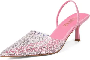 Women's Kitten Heels Pearl Closed Pointed Toe Pumps Rhinestone Slingback Heels Wedding Bride Dress Shoes
