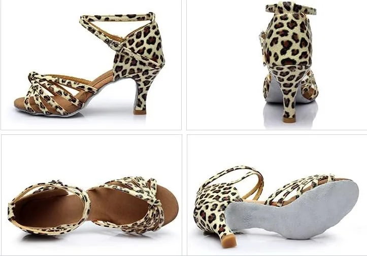 Women's Latin Dance Shoes Satin Professional Heeled Ballroom Salsa Practice Performance Tango Party Dance Shoes