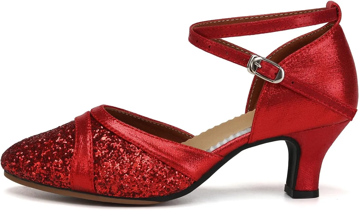 Women's Latin Dance Shoes Sequin Closed Toe Ballroom Salsa Practice Performance Dance Shoes