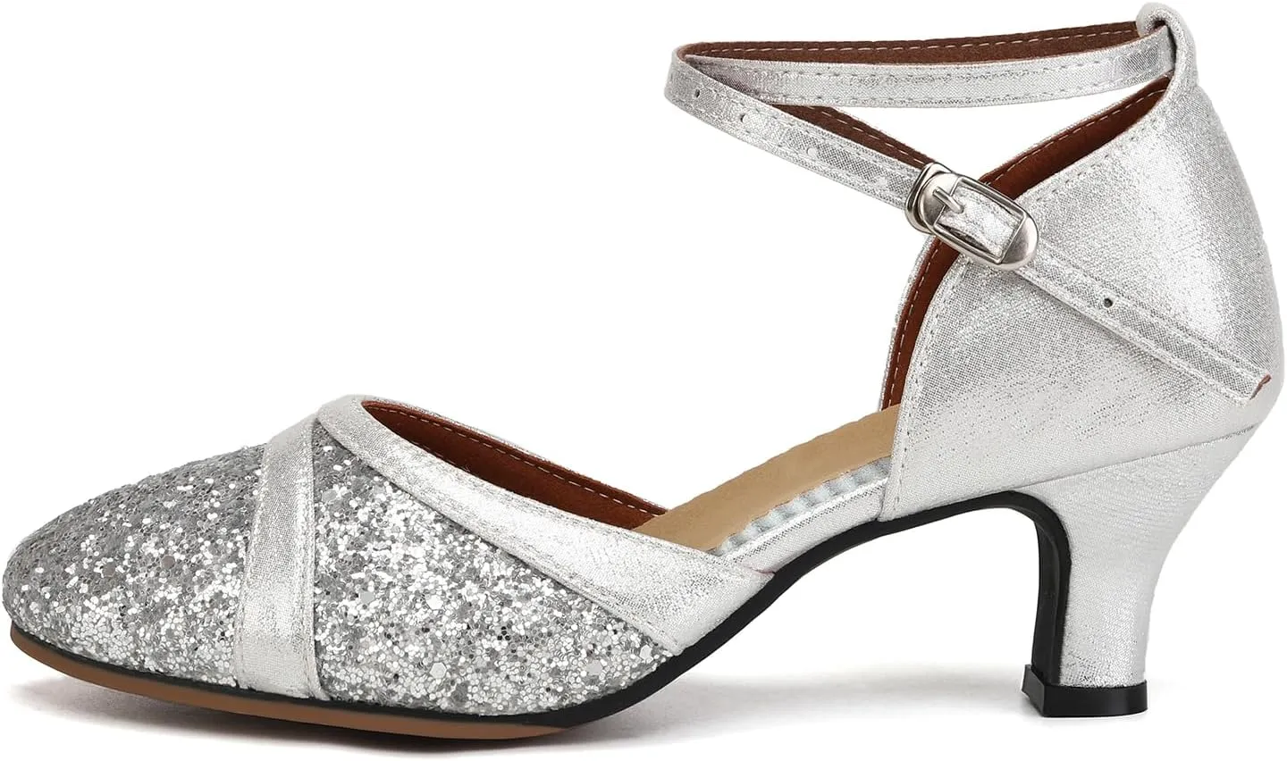 Women's Latin Dance Shoes Sequin Closed Toe Ballroom Salsa Practice Performance Dance Shoes