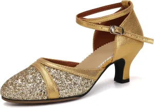 Women's Latin Dance Shoes Sequin Closed Toe Ballroom Salsa Practice Performance Dance Shoes