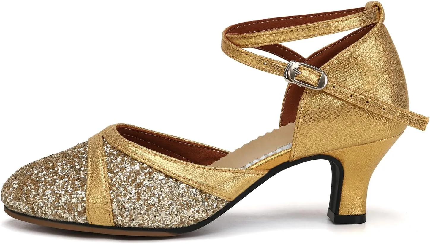 Women's Latin Dance Shoes Sequin Closed Toe Ballroom Salsa Practice Performance Dance Shoes