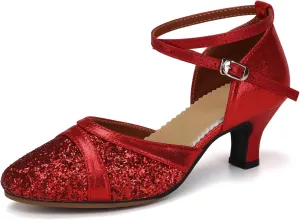 Women's Latin Dance Shoes Sequin Closed Toe Ballroom Salsa Practice Performance Dance Shoes