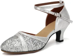 Women's Latin Dance Shoes Sequin Closed Toe Ballroom Salsa Practice Performance Dance Shoes