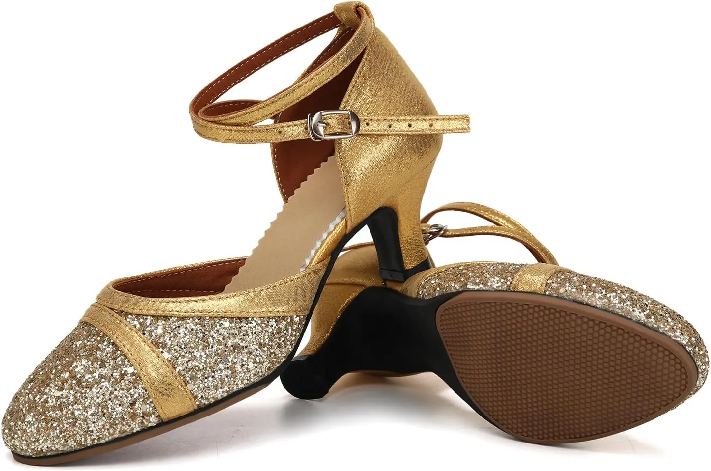 Women's Latin Dance Shoes Sequin Closed Toe Ballroom Salsa Practice Performance Dance Shoes