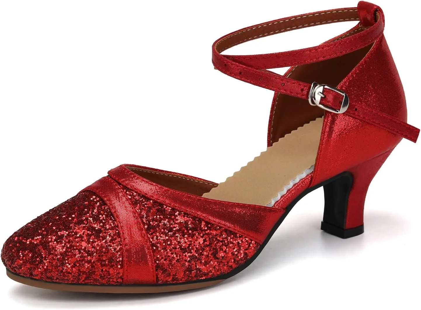 Women's Latin Dance Shoes Sequin Closed Toe Ballroom Salsa Practice Performance Dance Shoes