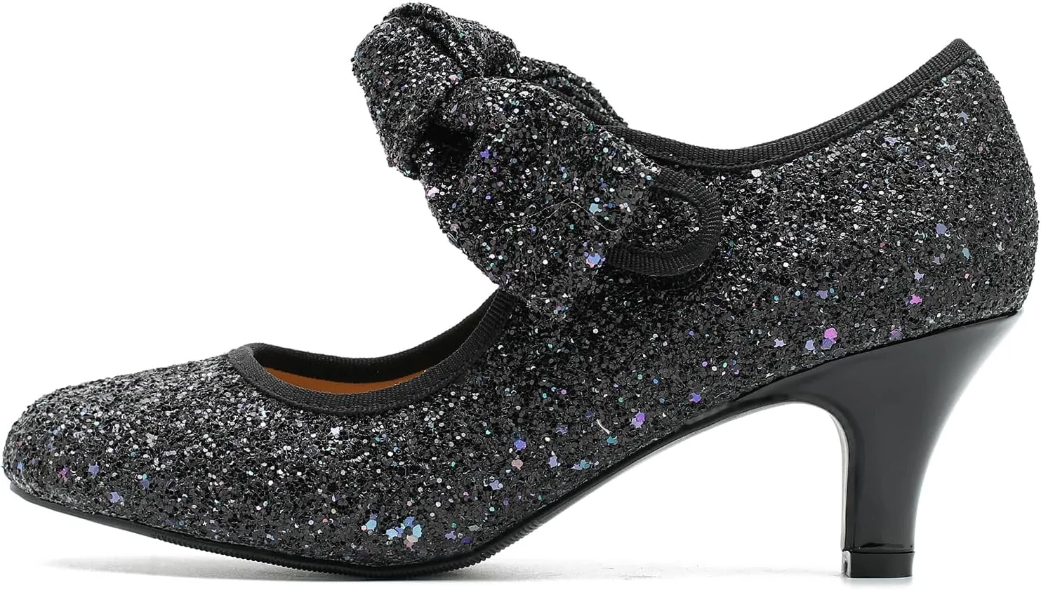 Women's Low Kitten Heels with Bow Mary Jane Sequin Pumps Comfortable Vintage Dance Wedding Dress Shoes