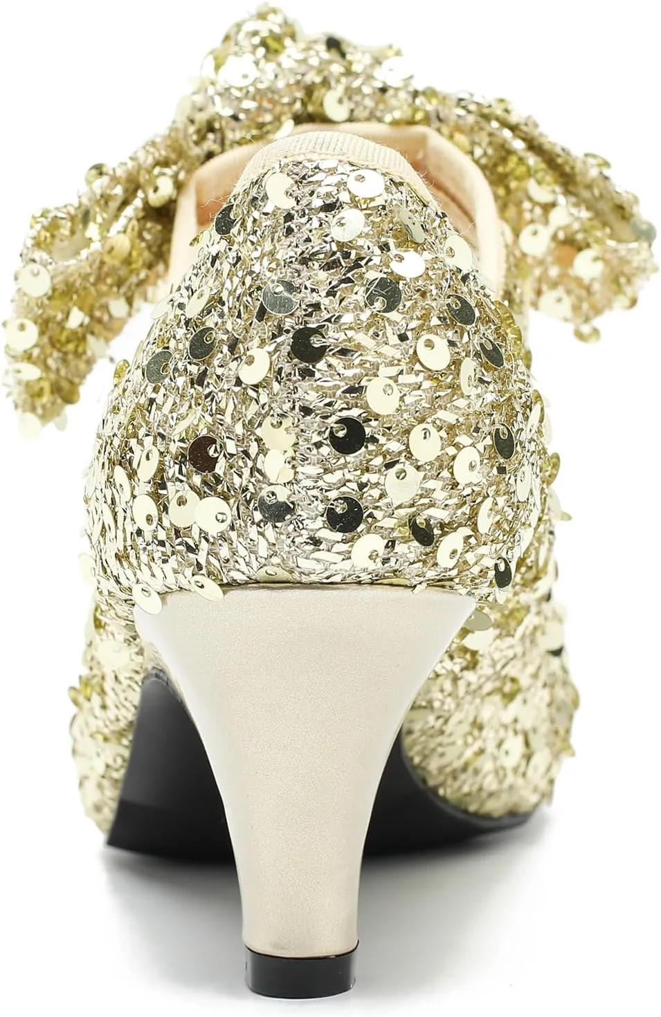 Women's Low Kitten Heels with Bow Mary Jane Sequin Pumps Comfortable Vintage Dance Wedding Dress Shoes