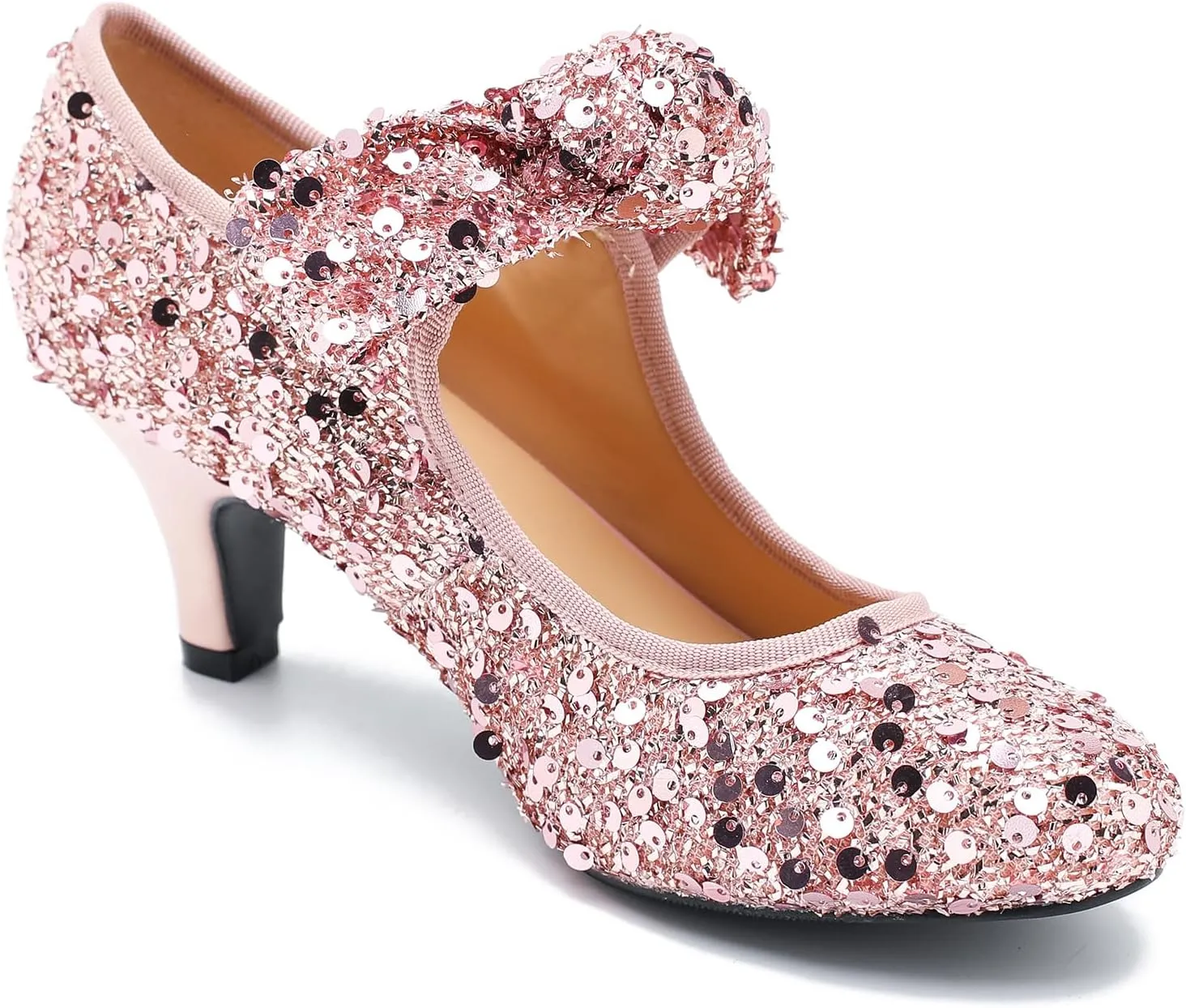Women's Low Kitten Heels with Bow Mary Jane Sequin Pumps Comfortable Vintage Dance Wedding Dress Shoes