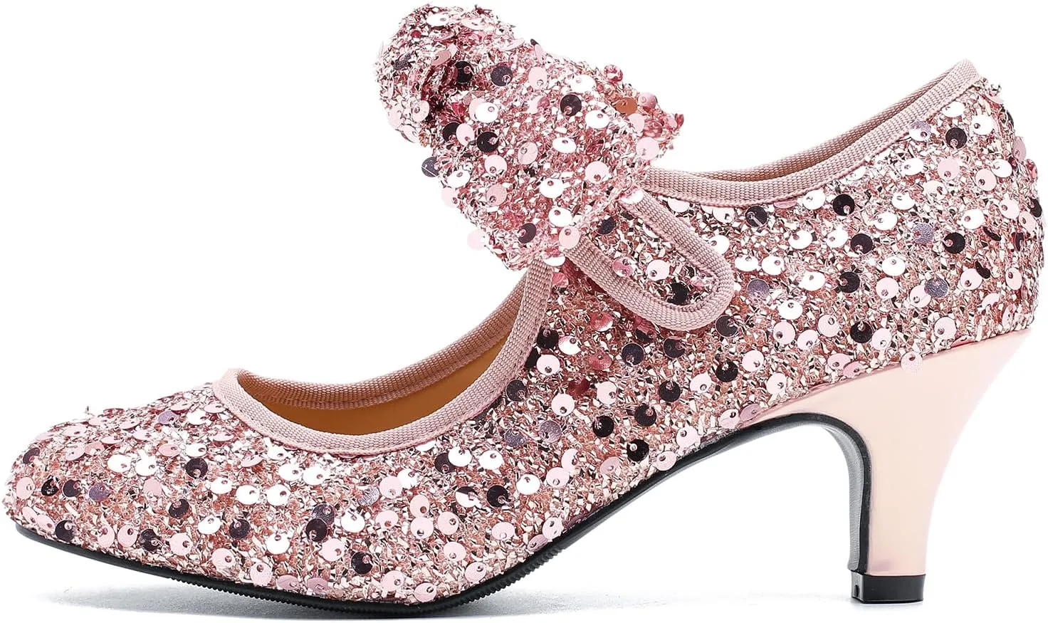 Women's Low Kitten Heels with Bow Mary Jane Sequin Pumps Comfortable Vintage Dance Wedding Dress Shoes