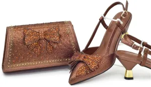Womens Luxury Shoe and Bag Set for Party Sparkly Rhinestone Purse for Weddings Shiny Elegant Heeled Shoes