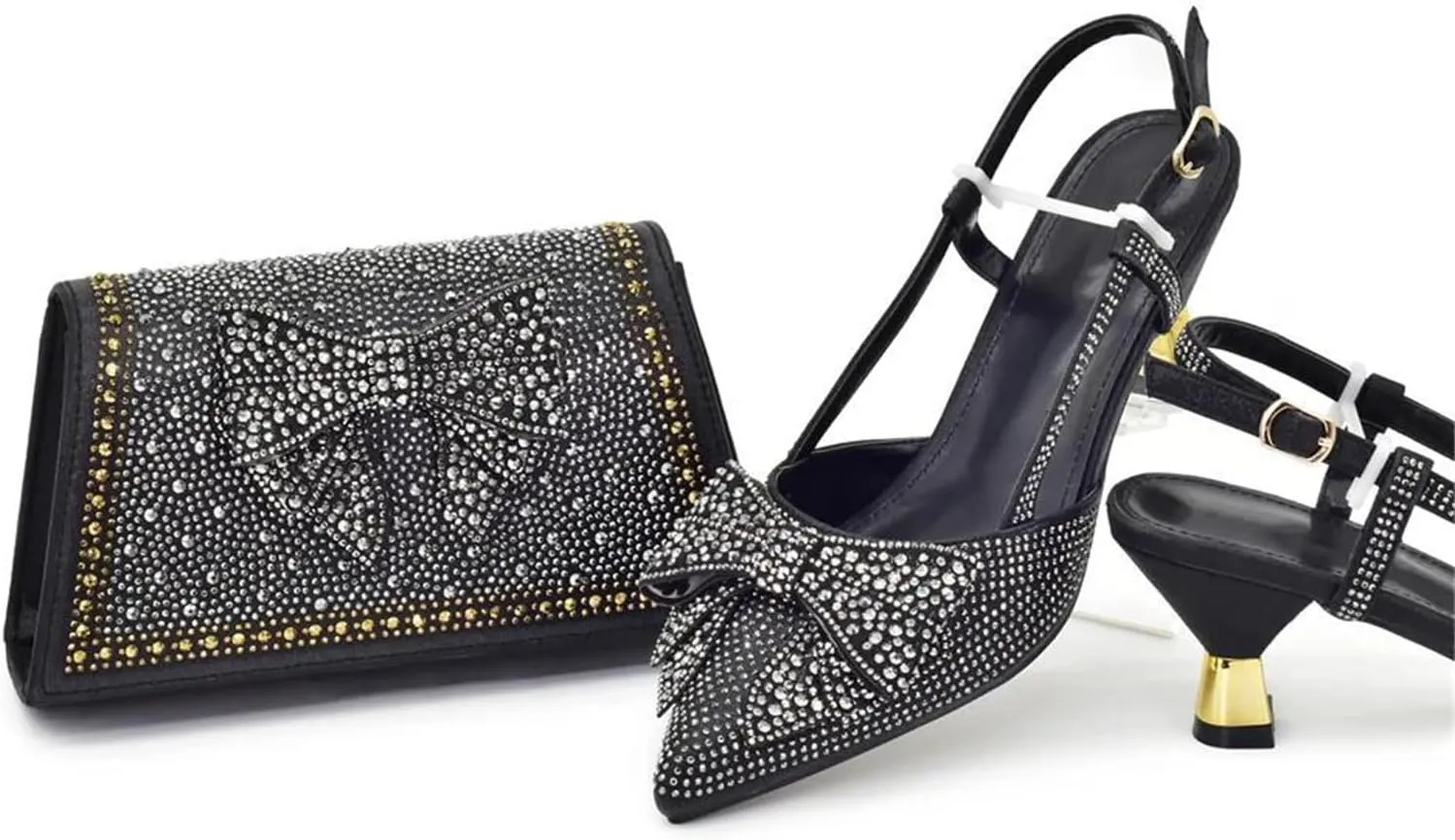 Womens Luxury Shoe and Bag Set for Party Sparkly Rhinestone Purse for Weddings Shiny Elegant Heeled Shoes