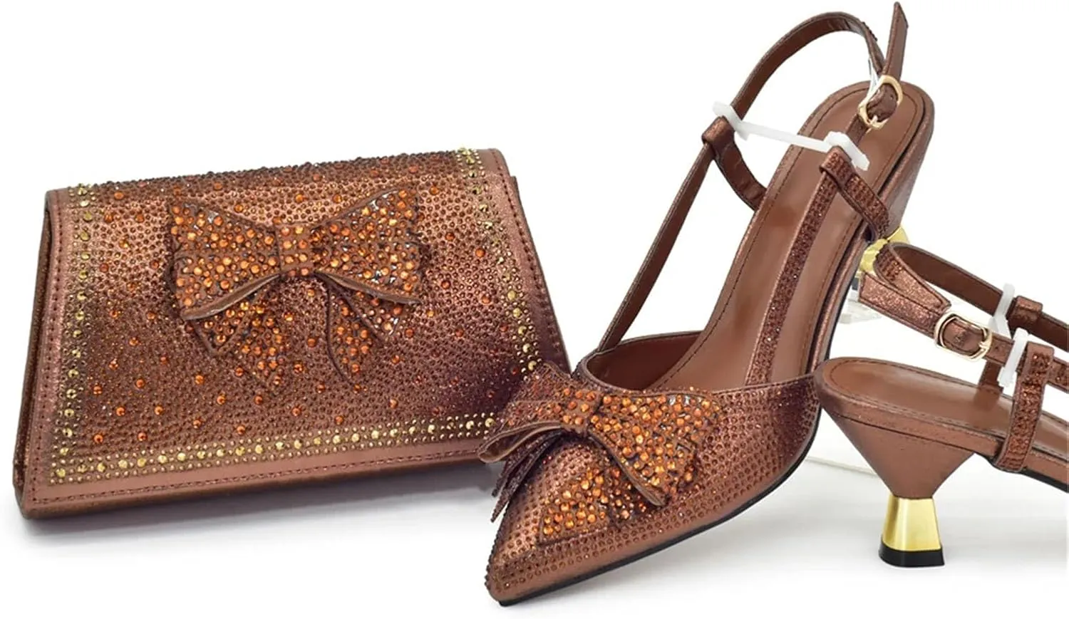 Womens Luxury Shoe and Bag Set for Party Sparkly Rhinestone Purse for Weddings Shiny Elegant Heeled Shoes